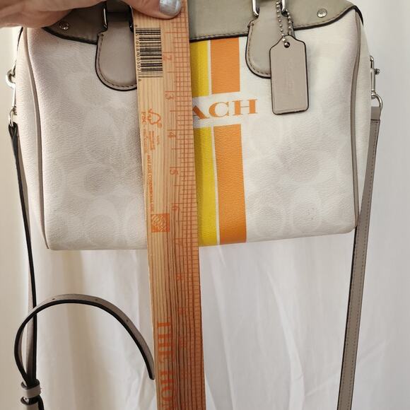 Coach Varsity Stripe City Zip in Signature Silver/Chalk Orange Hand Bag - Picture 5 of 12